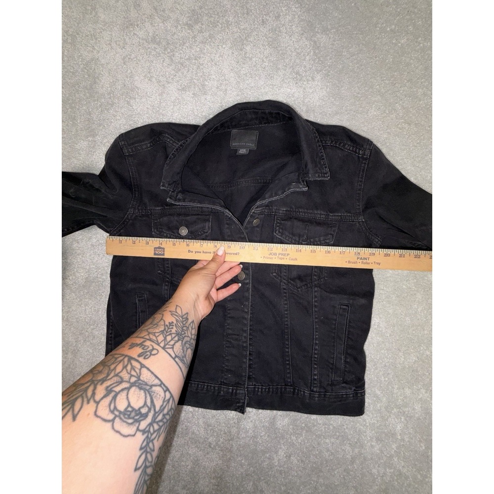 Women's Small American Eagle Black/Grey Denim‎ Jacket 100% Cotton - Picture 7 of 8